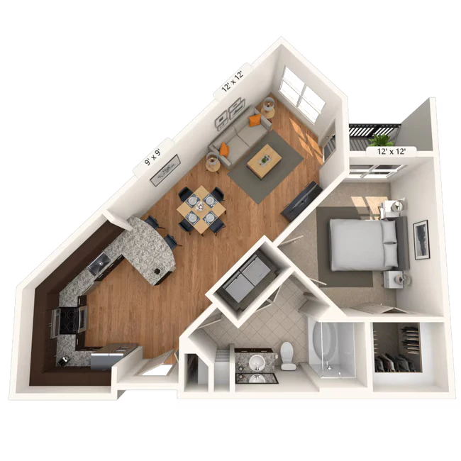 Traditional 1x1 731-851 SF 2141 floor plan